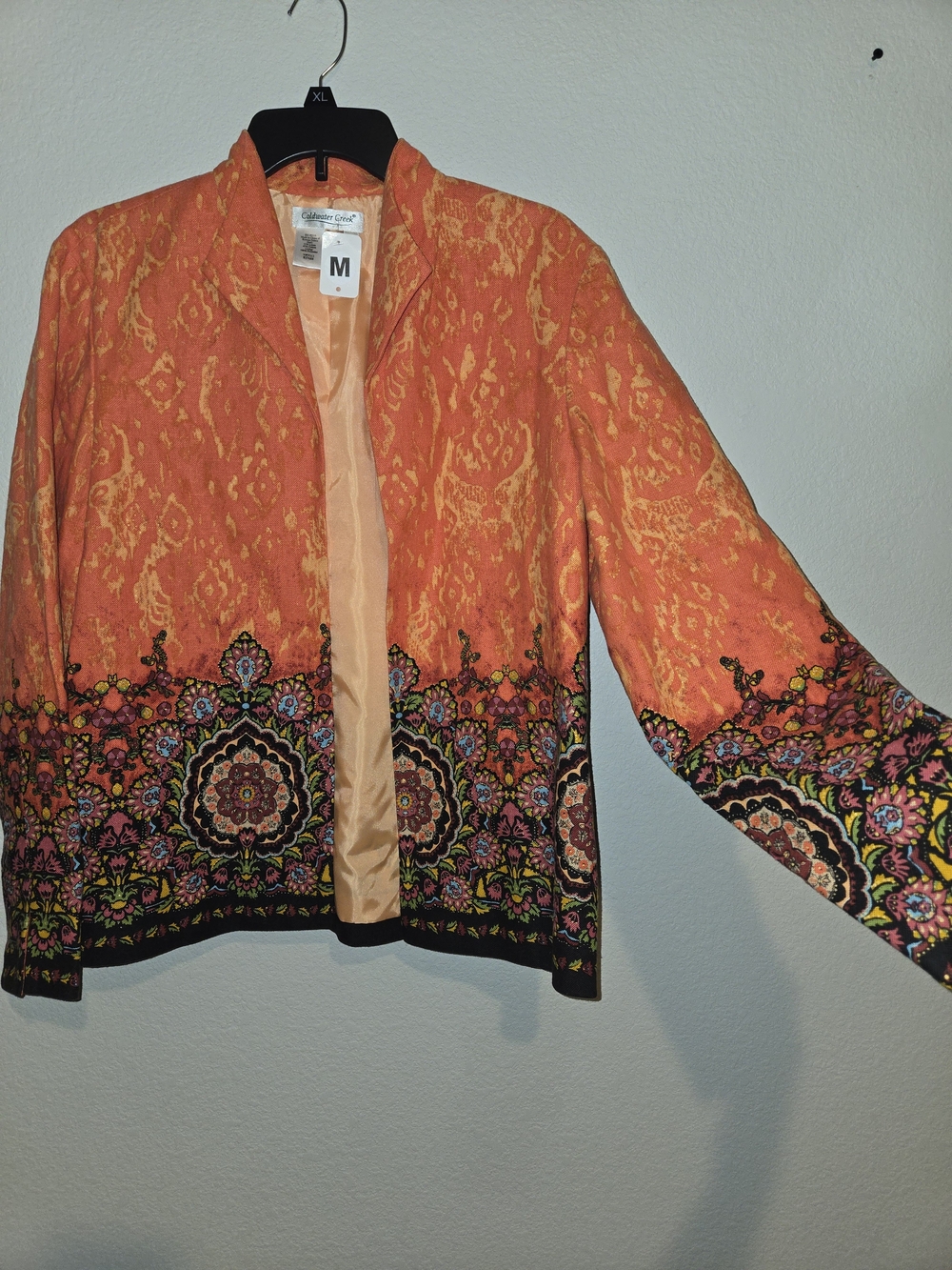 Coldwater Creek Orange Floral Linen Cotton Blend Vintage Inspired Blazer Size M